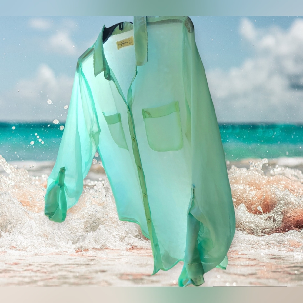 Abercrombie & Fitch Sheer Medium Turquoise Blouse